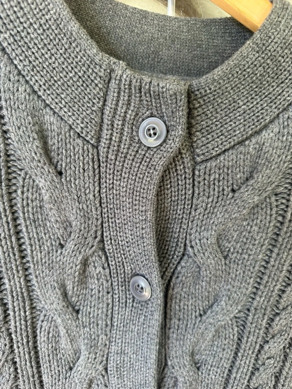 LL BEAN Womens XL Fisherman Cable Knit Button Up Grey Cardigan Sweater Heavy